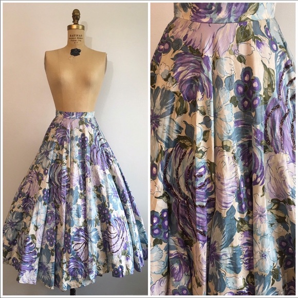 Vintage 1950’s Wilroy Rose Print Circle Skirt - Picture 1 of 8